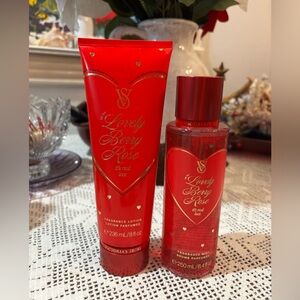 (Inventory 35 & 36) Victoria's Secret Lovely Berry Rose Fragrance Set - Red